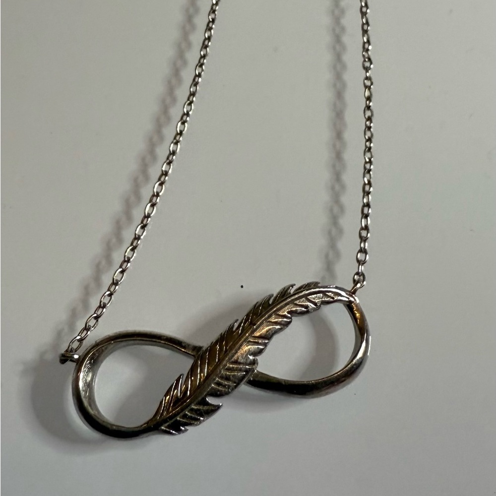 Silver Infinity Feather Necklace - image 1